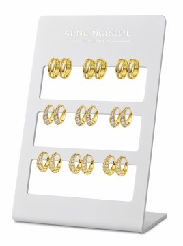 68736-99 - Display med 9 par forgylte kreoler med cz.