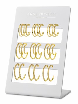 68735-99 - Display med 9 par forgylte halvkreoler med cz.