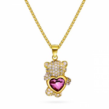66047 - Forgylt sølvanheng bamse med rosa cz (3pk)
